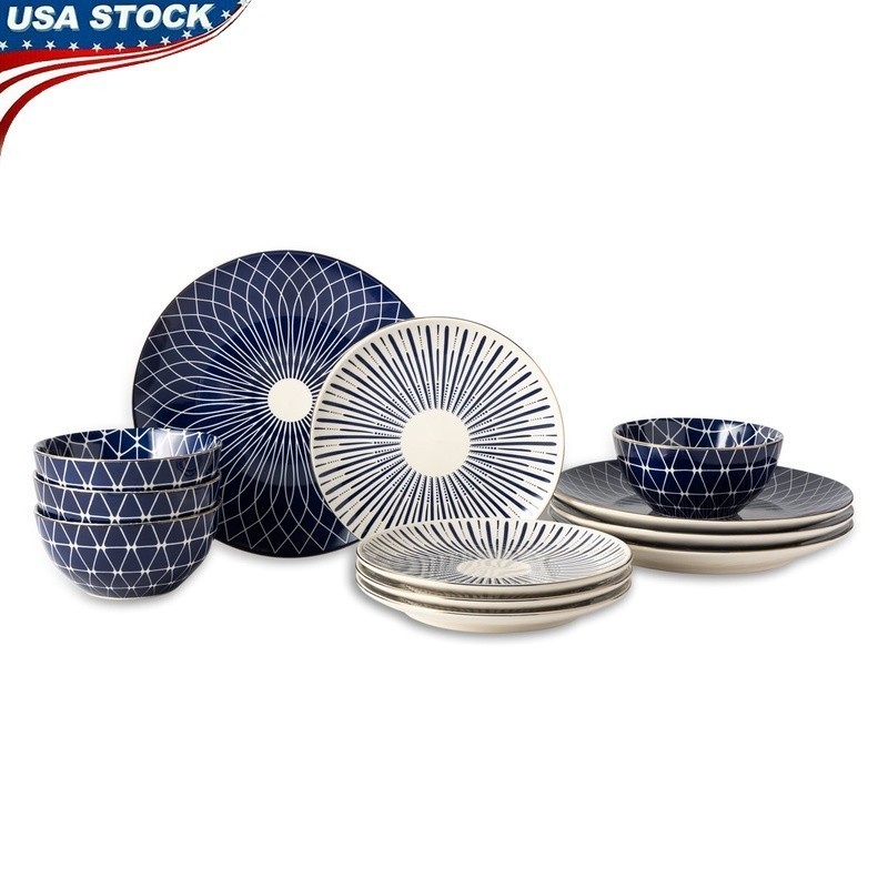 12 Piece Stoneware Dinnerware Set Dishwasher Microwave Safe Elegant Design New