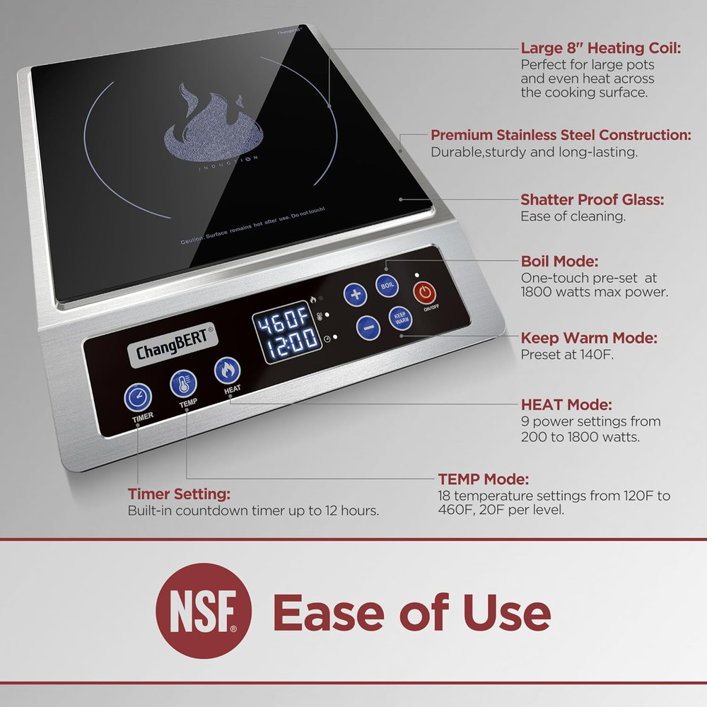 Portable Induction Cooktop Enhanced Version, One-Click Max Power 1800W Large Hea