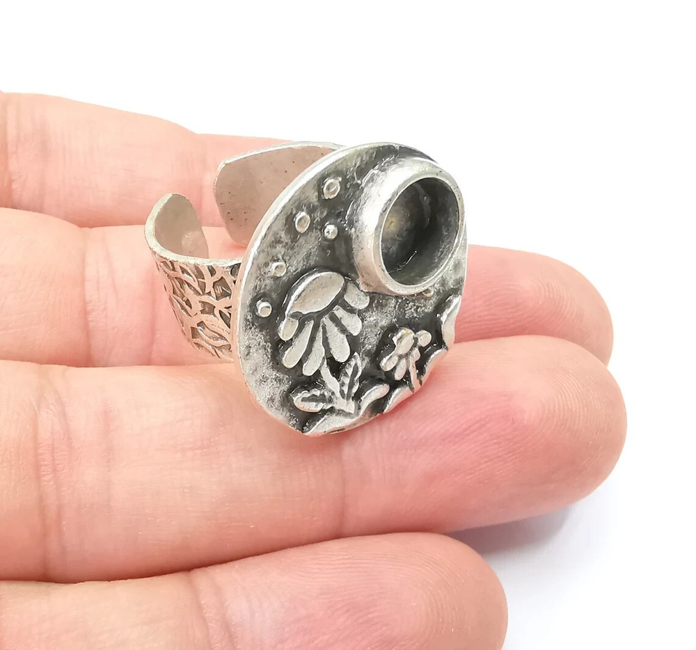 Flower Ring Blank Setting, Cabochon Mounting, Adjustable Resin Ring Base Bezels