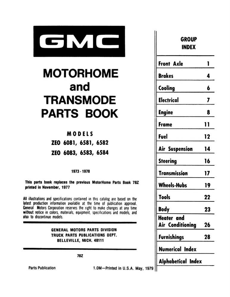 1973 - 1978 GMC Motorhome Parts Book