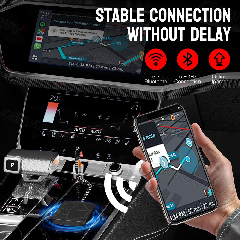 2-in-1 Wireless CarPlay Adapter & Android Auto Wireless Adapter, Plug & Play