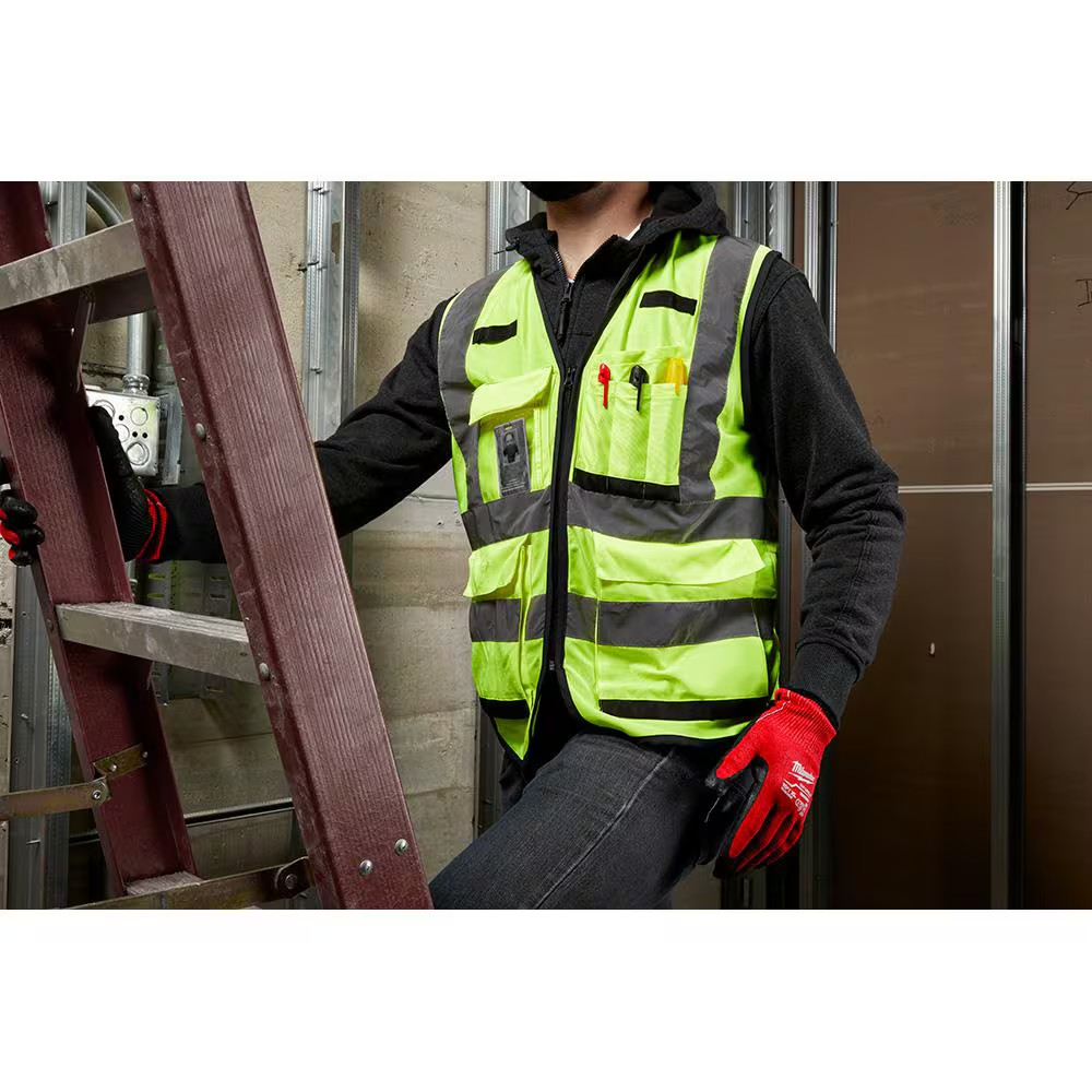 Performance Small/Medium Yellow Class 2 High Visibility Safety Vest with 15 Pock