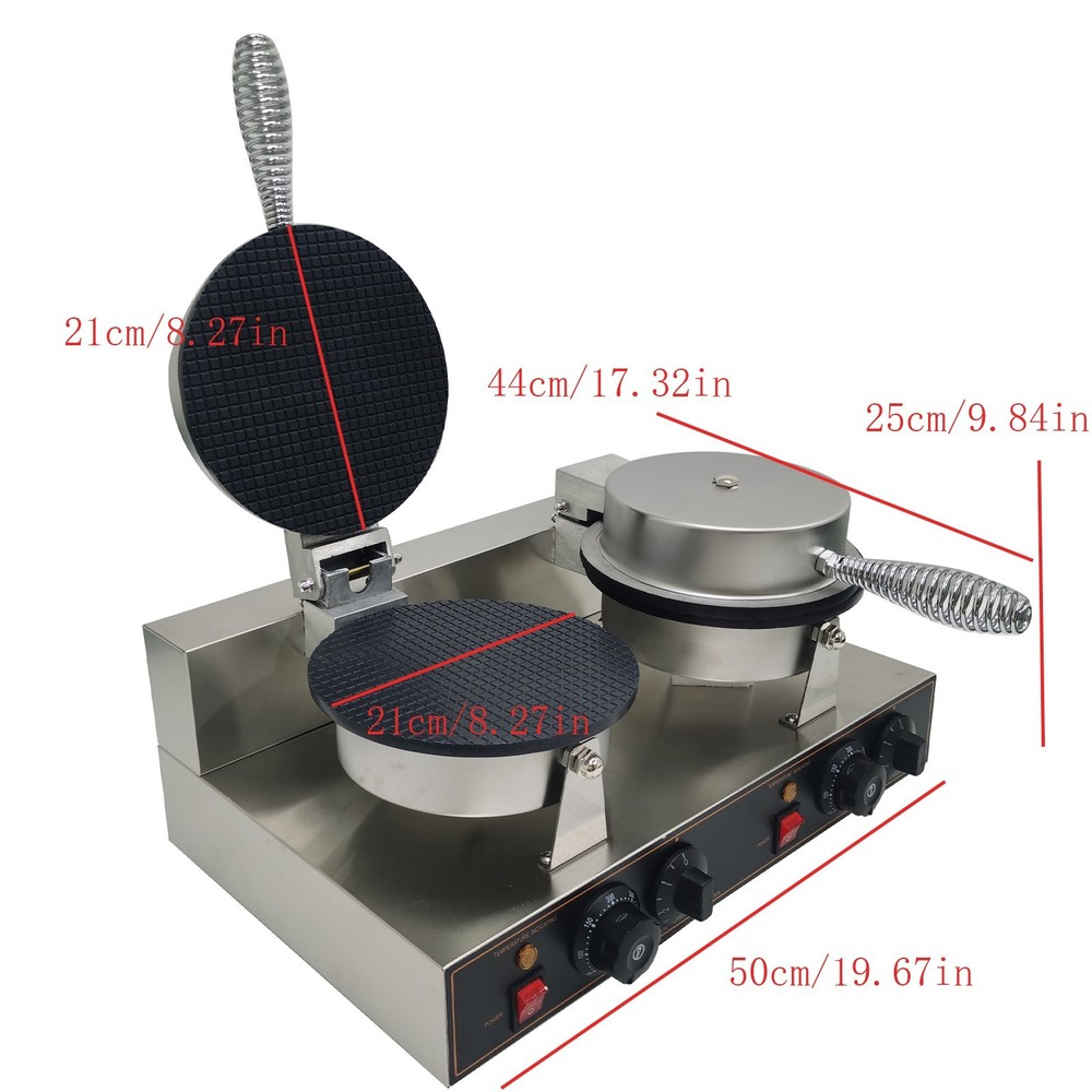 Ice Cream Waffle Cone Maker Machine Non-stick Double-head Egg Roll Making 110V