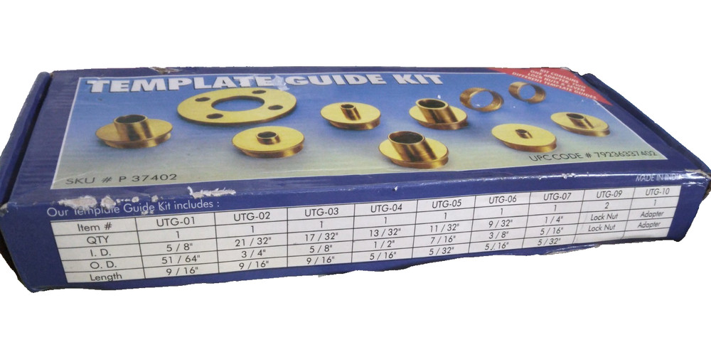 Template Guide Kit Set 1 Adapter, 2 Lock Nuts, 7 Different Template Guides