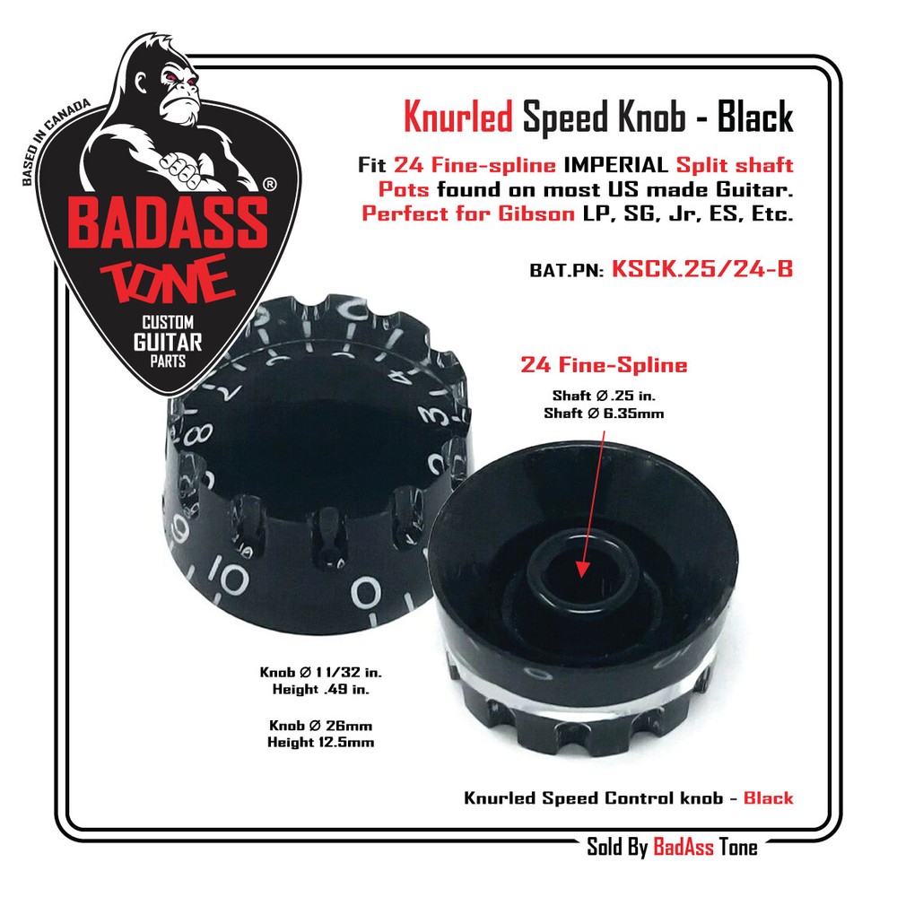 High Quality Black Knurled Speed Knobs - 1/4 Shaft / 24 Fine-Spline