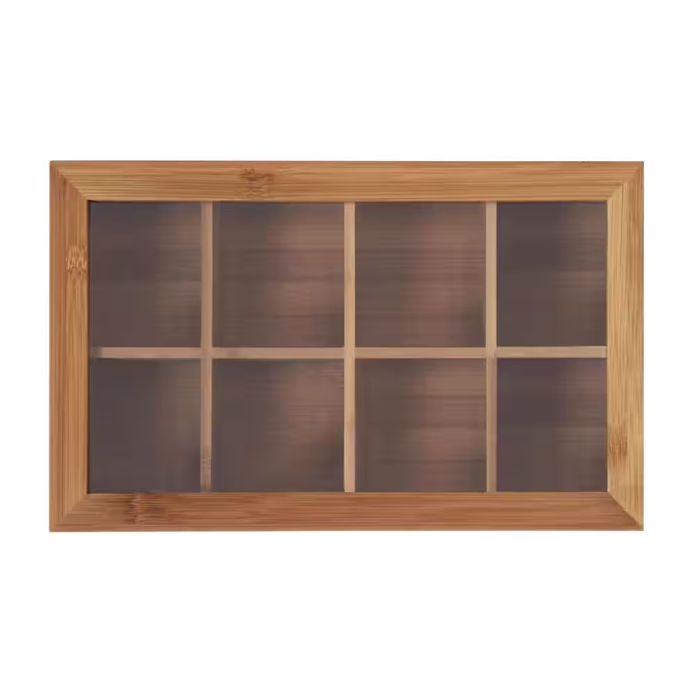Bamboo Tea Box 8-Compartment Hinged Lid Storage Display Organizer