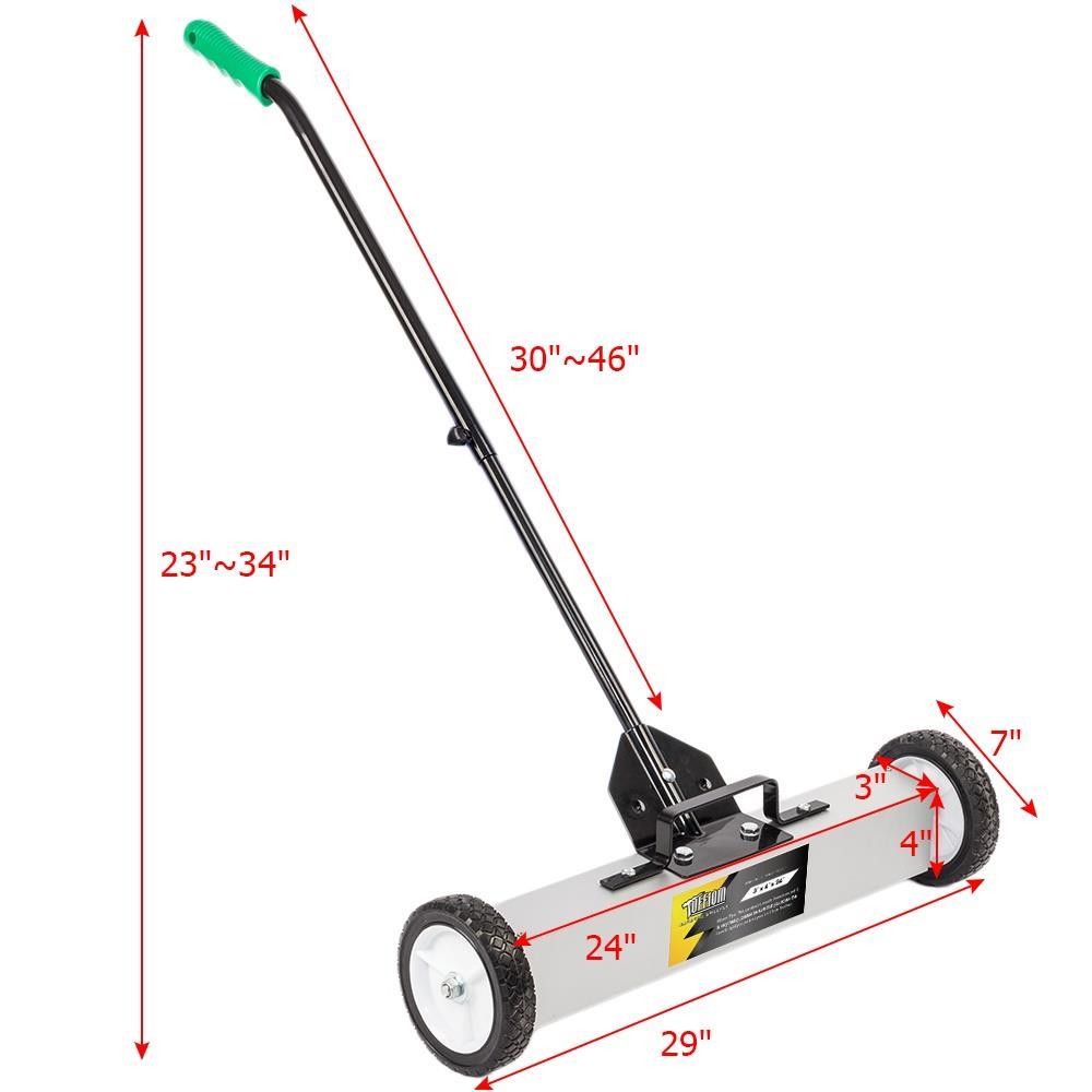 24-Inch Rolling Magnetic Pick-Up Sweeper with Adjustable Long Handle and Wheels