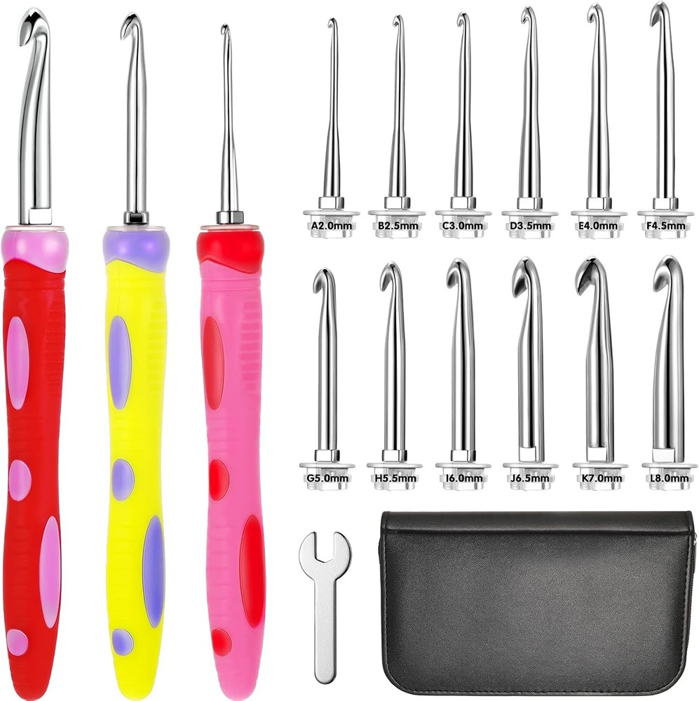 12 Sizes Crochet Hooks Set Interchangeable Crochet Hook Set 3 Pieces Silicone...