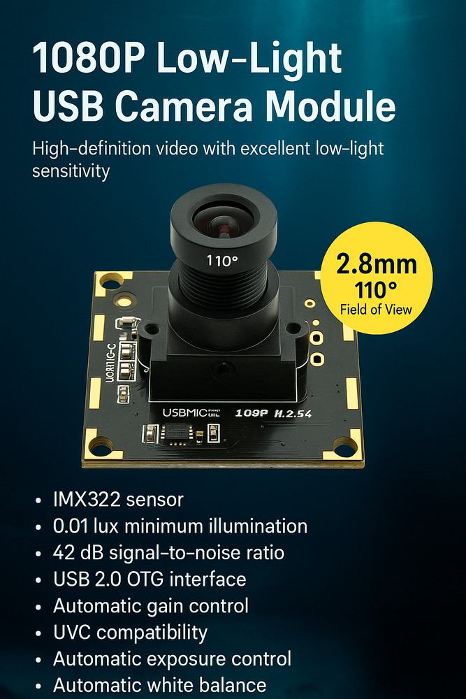 1080P USB Underwater Camera Module IMX322 | 110° Wide Angle, Low Light Vision, U