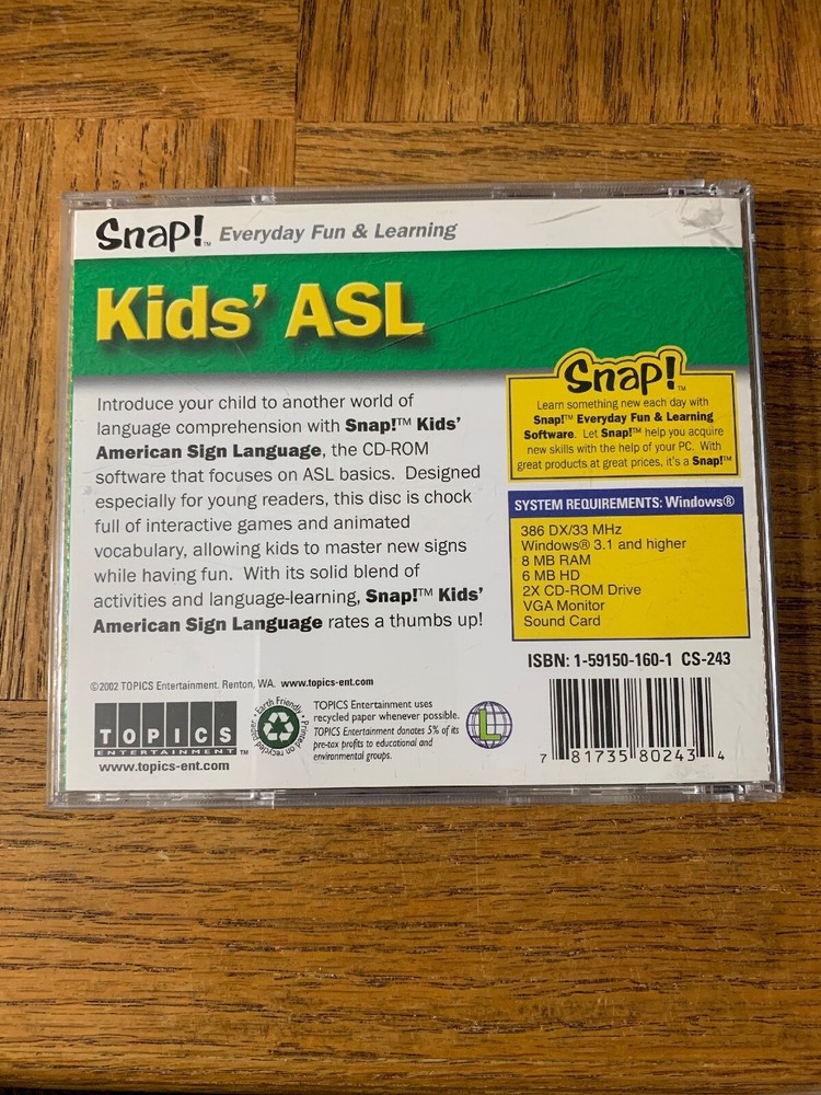Kids American Sign Language PC Cd Rom