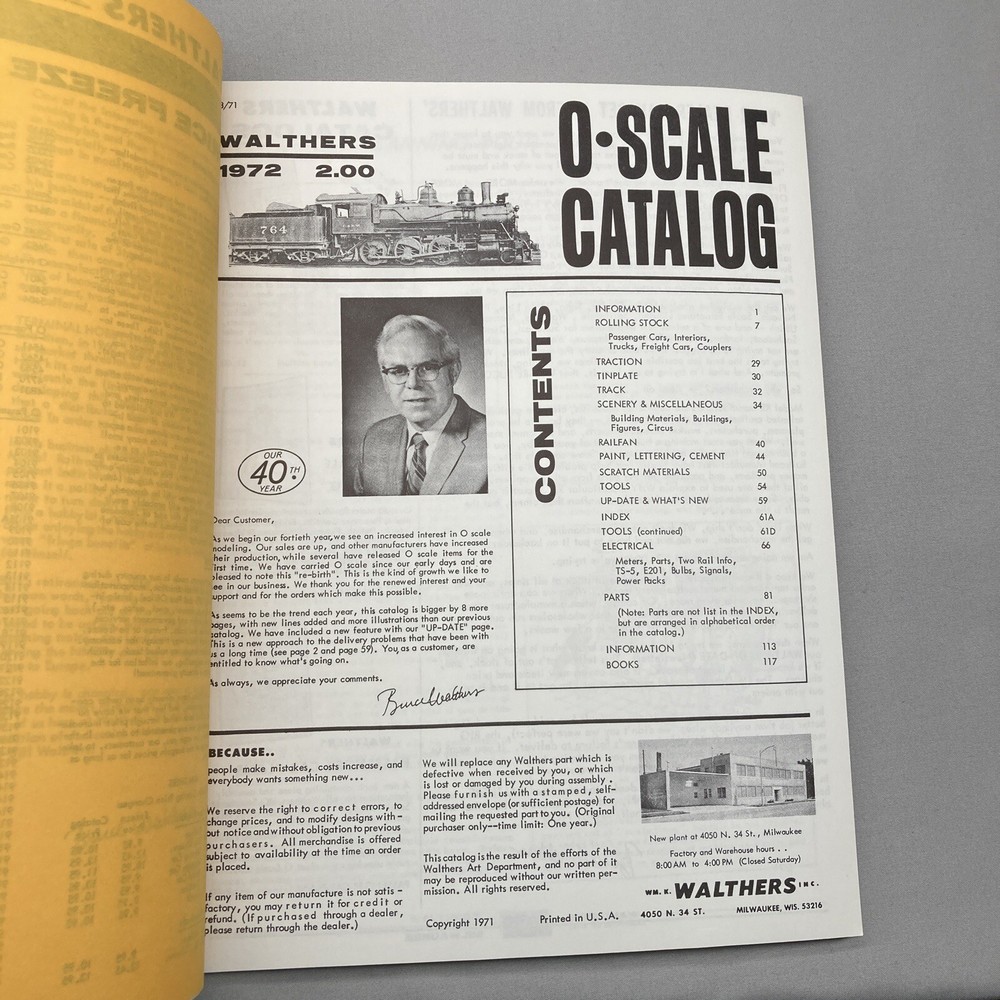 Walthers 40th Year O Scale Model Train Railroad Catalog 1972 Reference Manual