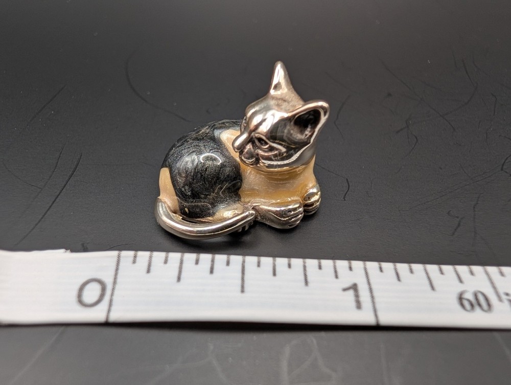 Saturno Sterling Silver and Enamel Black & White Cat - "Small"