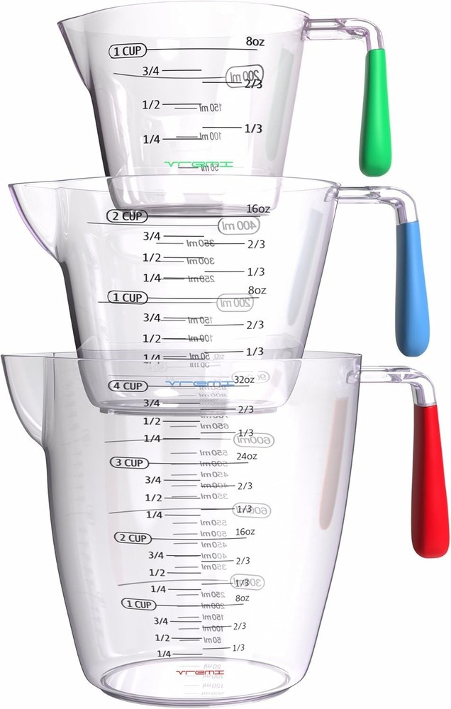 3 Piece Plastic Measuring Cups Set - BPA Free Liquid Nesting Stackable Measur...