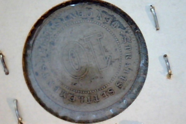 Straits Settlements 1895 , 10 Cents .850 SILVER