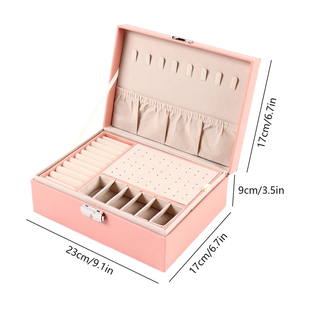 Jewelry Box 2-Layer Organizer Case Large Storage Necklace Ring Organizer Leather