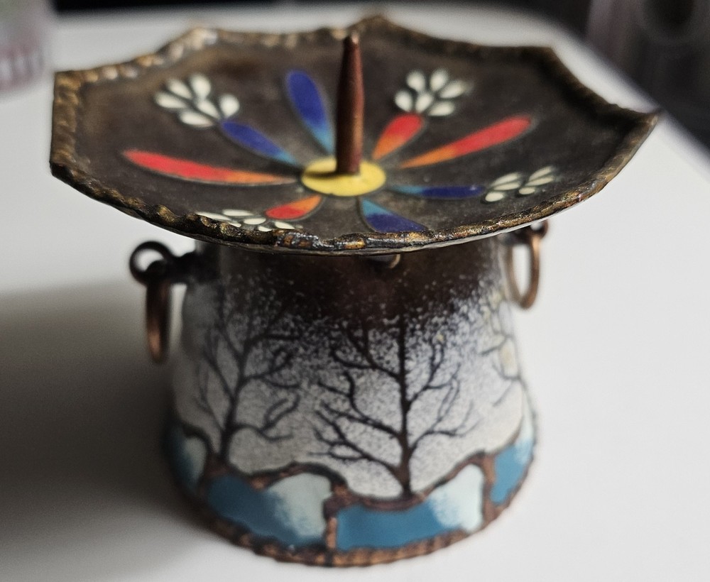 Pair Of Ceramic And Copper Candle Holders
