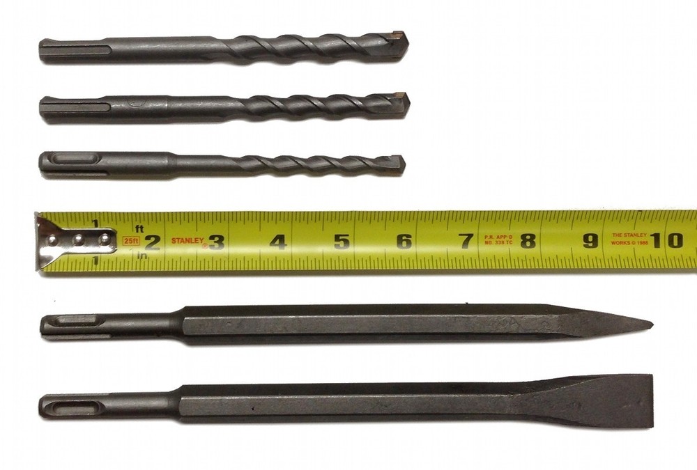5 Pc HAMMER DRILL BIT SET SDS Plus Masonry Concrete Bull Point Flat Chisel Steel