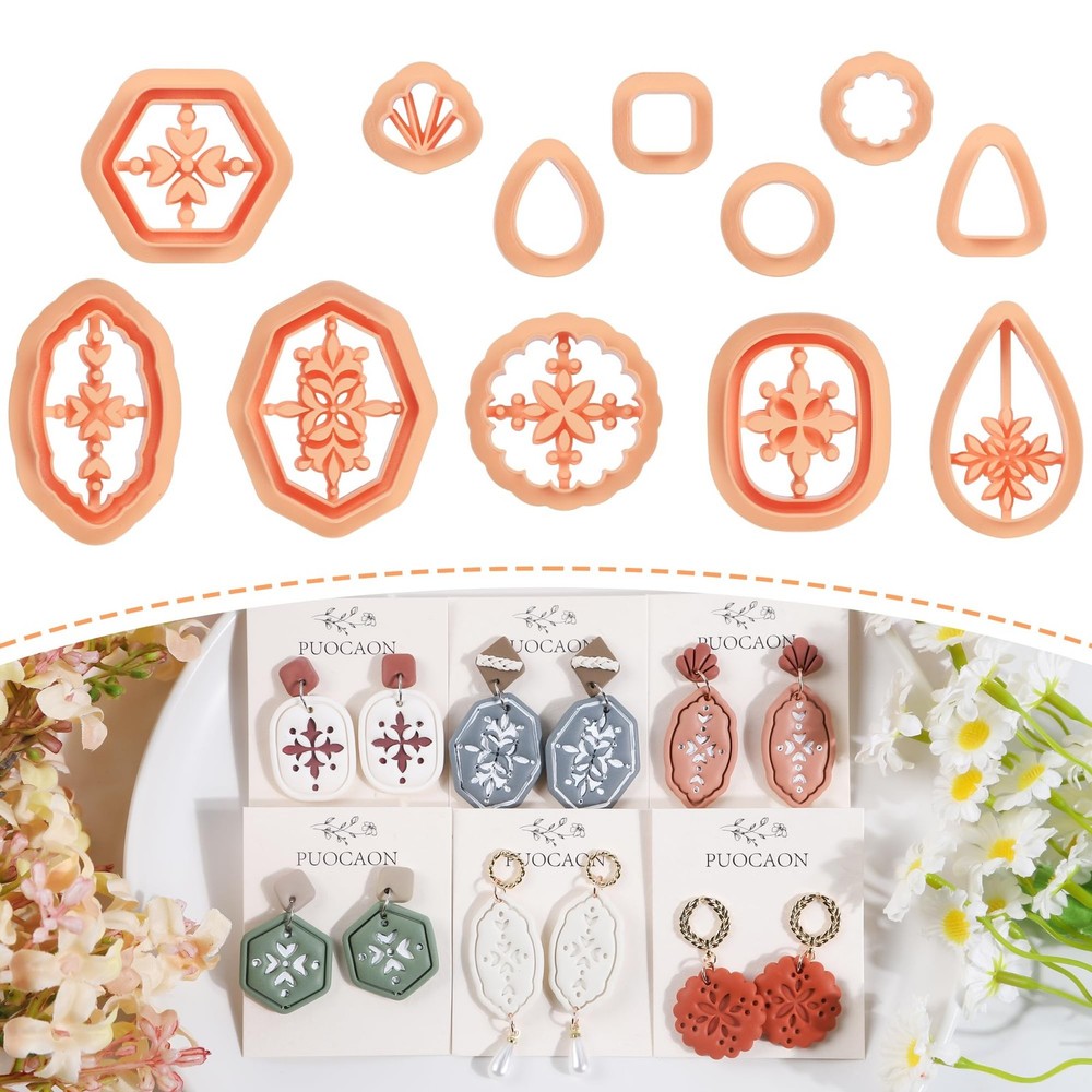 Puocaon Boho Polymer Clay Cutters - 12 Pcs Embossed Clay Cutters for Polymer ...