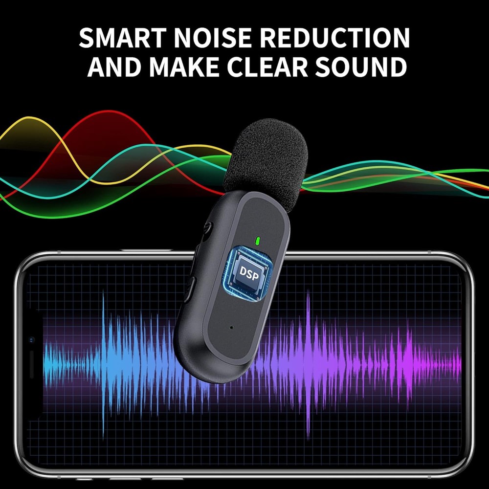 2 Pack Professional Wireless Lavalier Microphone for iPhone Normal, Black