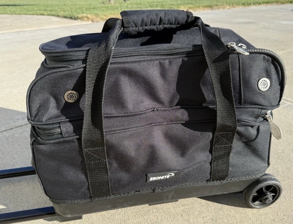 Ebonite 2 Ball Transport Telescoping Rolling Bowling Bag Black Great Condition