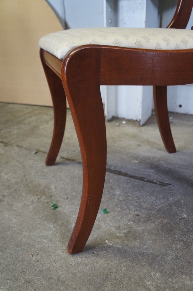 2 Antique Cherry Regency Style Pierced Harp Back Side Dining Accent Chairs