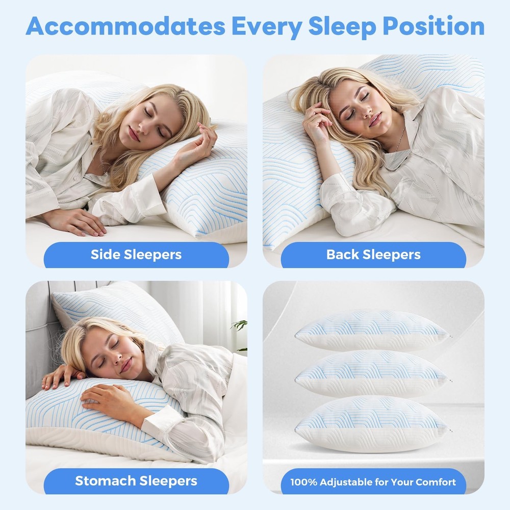 Cooling Bed Pillows for Sleeping 2 Pack Shredded Memory Foam Pillows Queen Si...