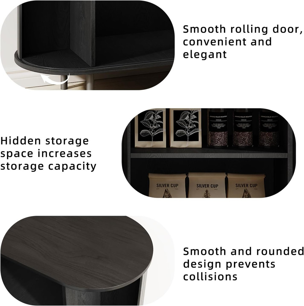 Modern Black Buffet Sideboard Cabinet with Sliding Door & Adjustable Shelf