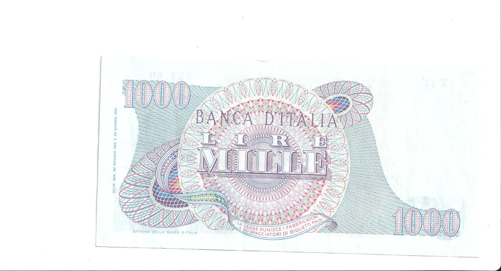 Italy 1000 Lire Banknote 1966 Extra Fine Condition