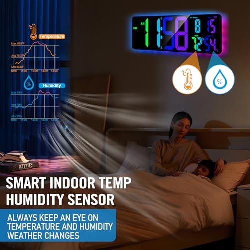 17.2'' Bluetooth Large Digital Wall Clock, LED Large Display Timer with Rgb