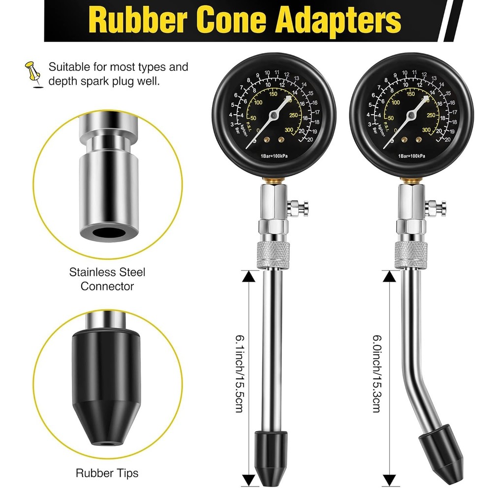 Versatile 9-Piece Automotive Testing Kit: Compression Gauge & Spark Plug Tester