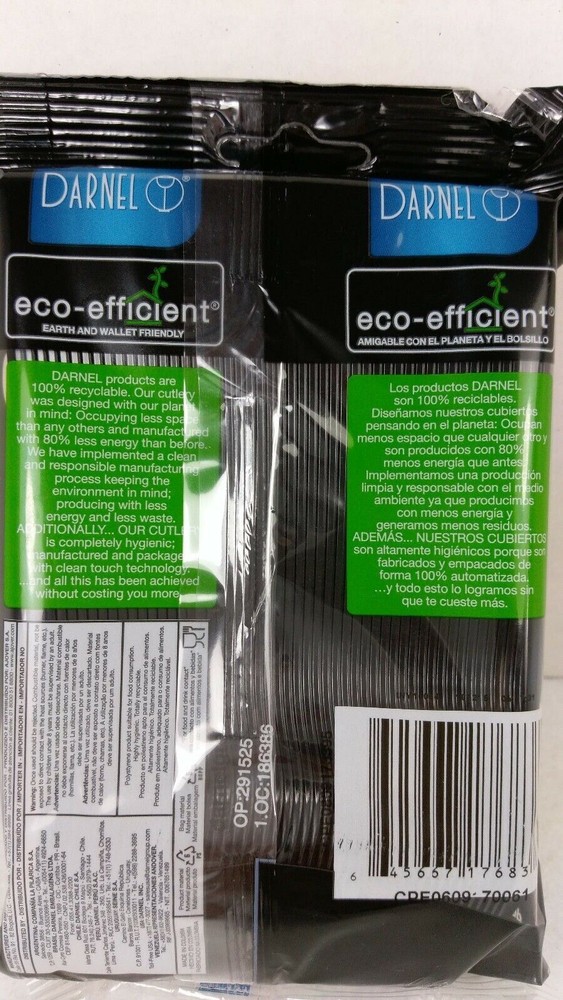 Black Plastic Spoons 5.5" Nested Eco Efficient Darnel Sealed 100ct - NEW