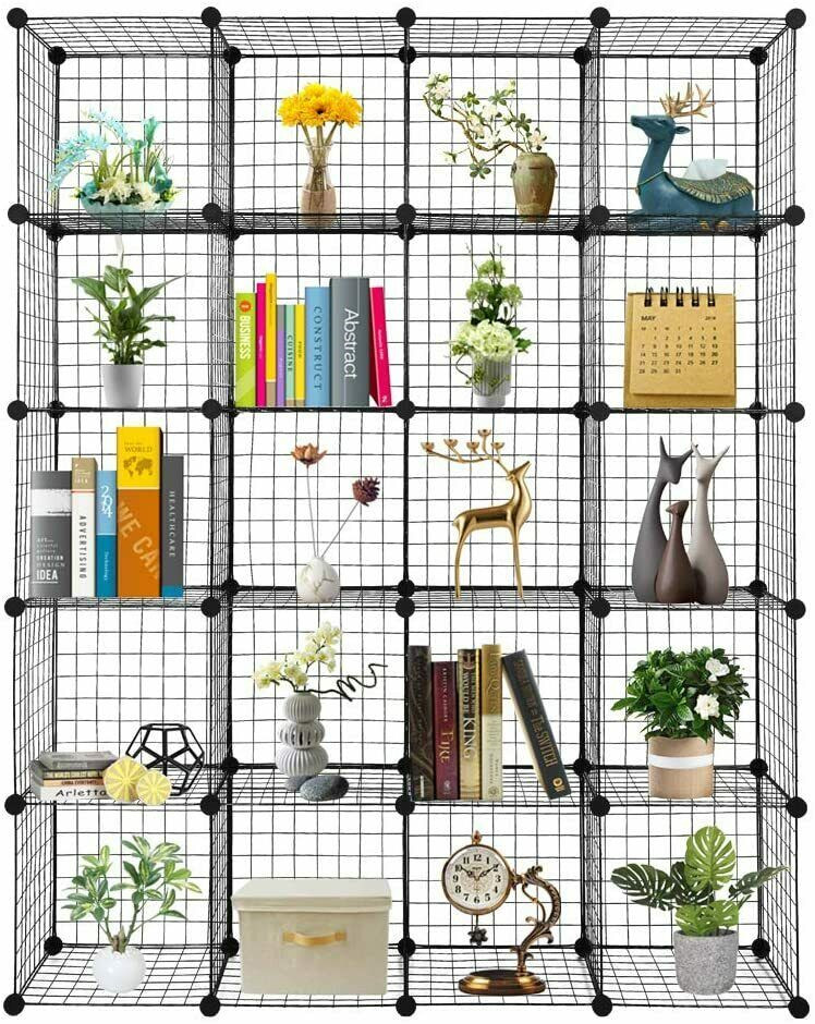 14"x14"Metal Wire Cube Grid Storage Organizer,Modular Shelf Unit Stackable Rack