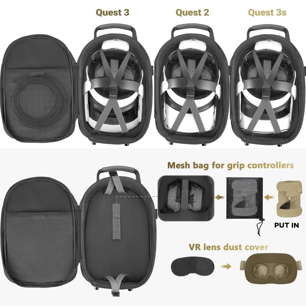 Protective Storage Case for Meta Quest 3 with Jetted Pockets & Comfortable Strap