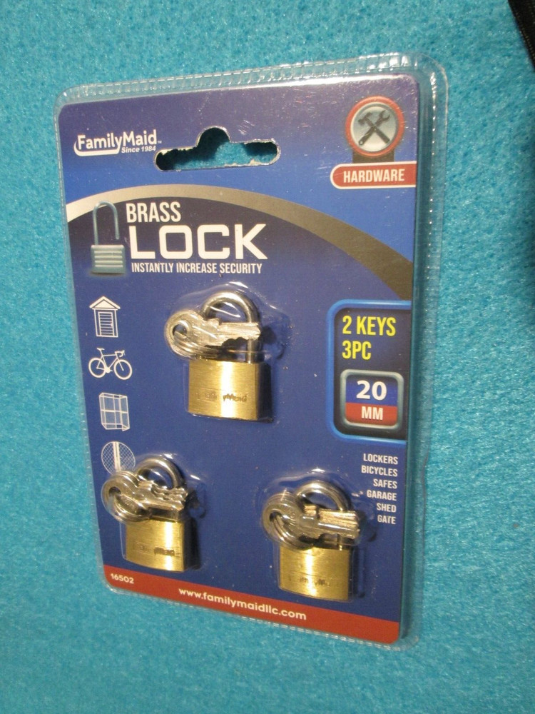 Three Small Brass Padlock Durable & Compact 20mm- Each Lock Has 2 Sets of Keys
