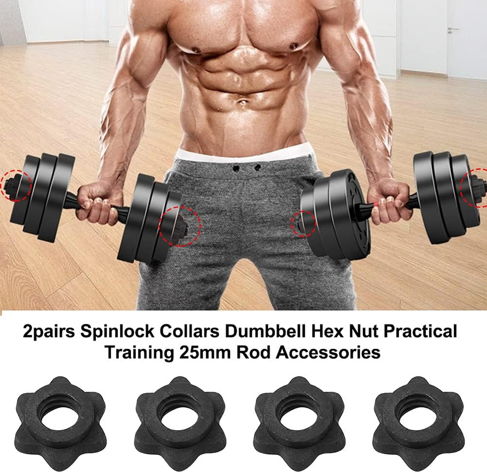 4Pcs Spinlock Collars, 1 Inch Dumbbell Hex Nut Barbell Spin-Lock Collars Screw C