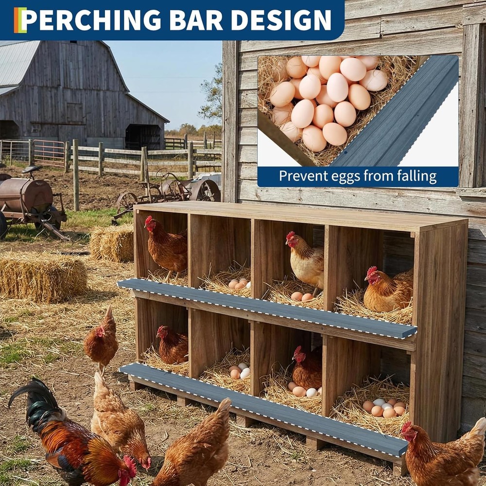 Chicken Nesting Box, 8 Compartment Wooden Nesting Boxes for Chickens