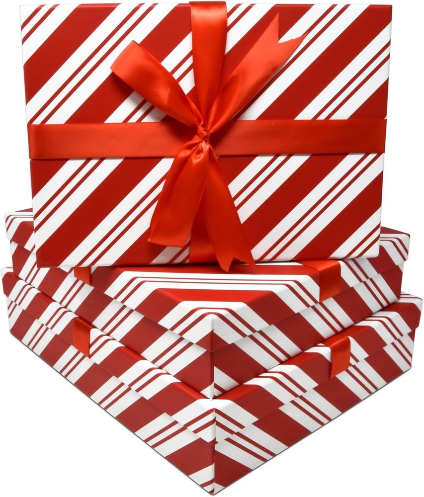 Gift Boutique - Christmas Nesting Gift Boxes Rectangle 3 Pack Peppermint Cand...