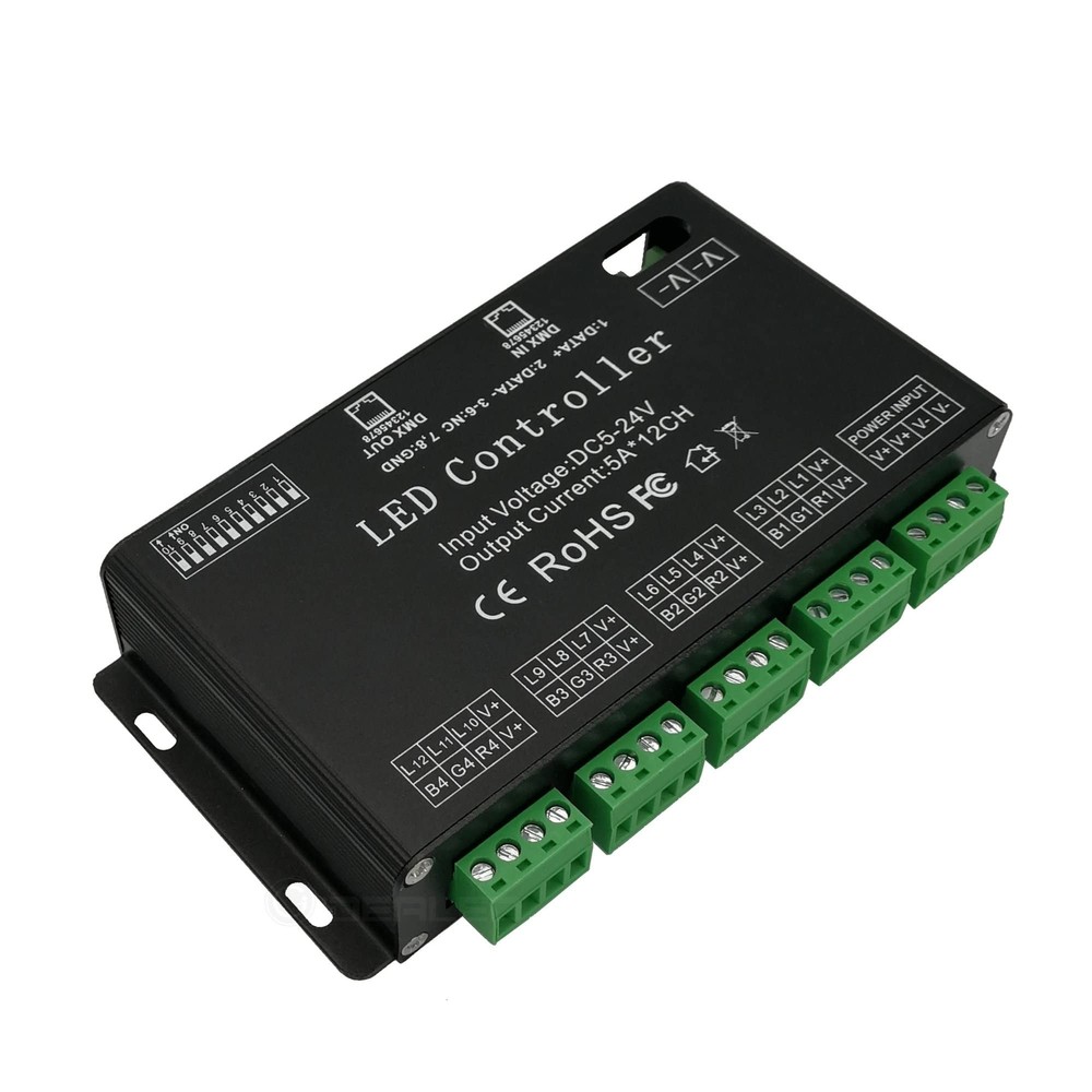 GIDERWEL 12 Channel DMX Decoder RGB LED Controller 60A PWM DMX512 Dimmer Driv...
