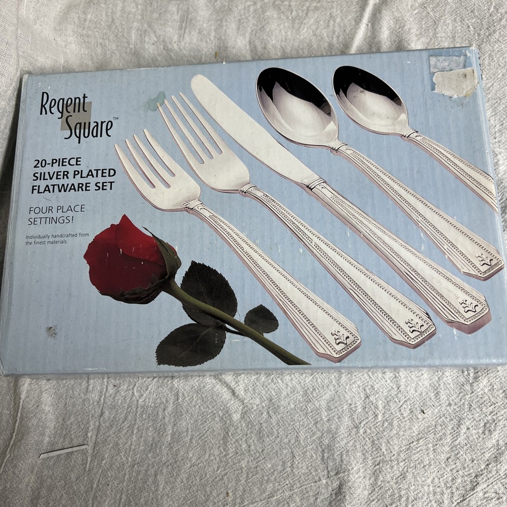 VTG. 20-PC. SILVER PLATED FLATWARE SET 4-PLACE SETTINGS REGENT SQUARE SEALED