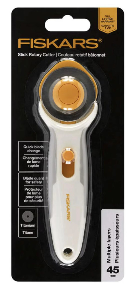 Fiskars Easy Change Stick Rotary Cutter 45mm-Orange / White Multiple Layers