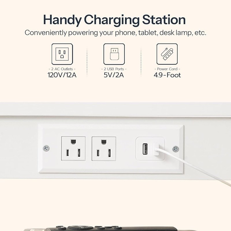 Multi-Functional Side Table W/ Outlets USB Adjustable Shelves Easy Assembly