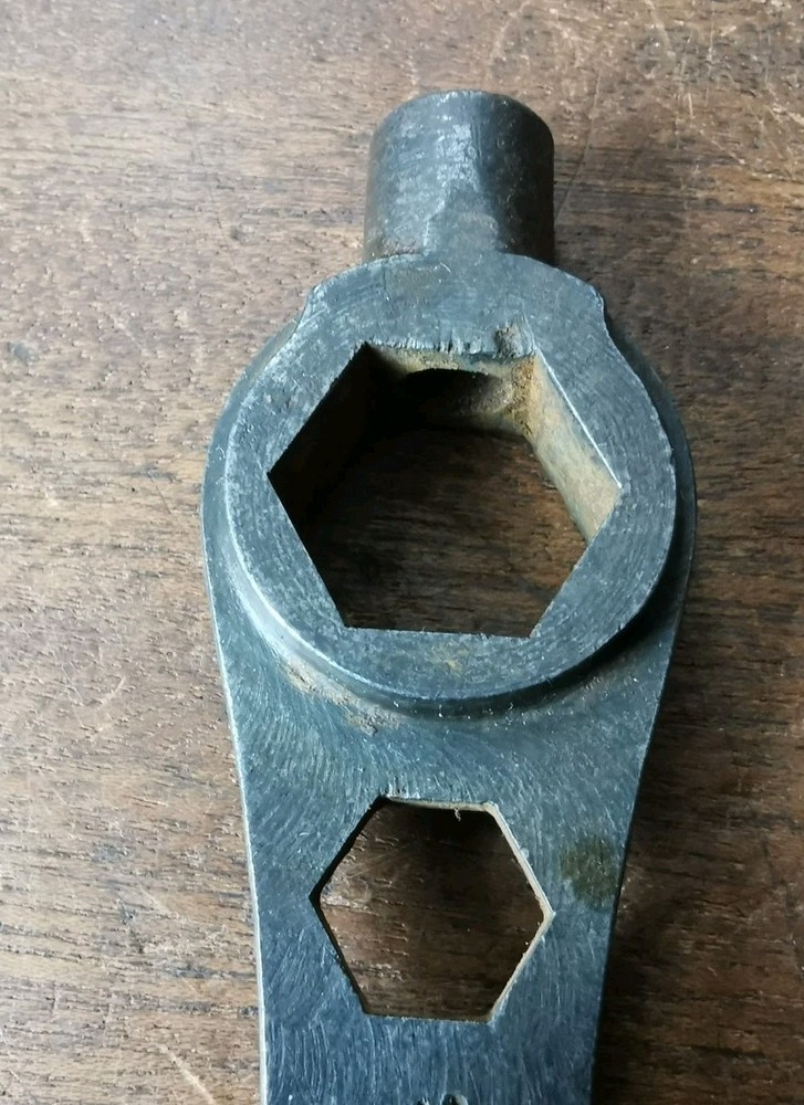 Vintage combination spanner, registered Oct. 9th 1876, slight damage.