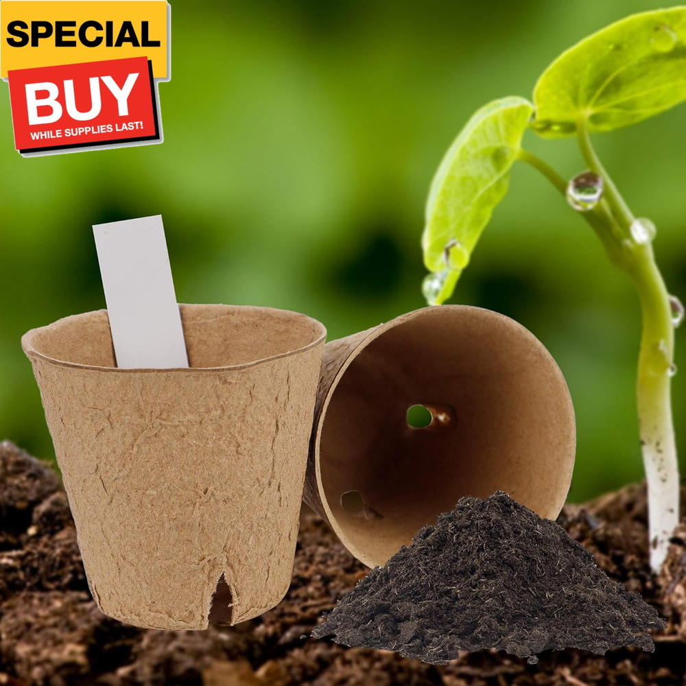 100 Pack Seed Starter Tray Kit, Biodegradable Peat Pots for Seedling with 100 Pl