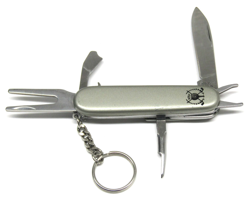 Golf Divot Tool Pocket Knife Keychain Silver Multi Tool Golfer Accessory