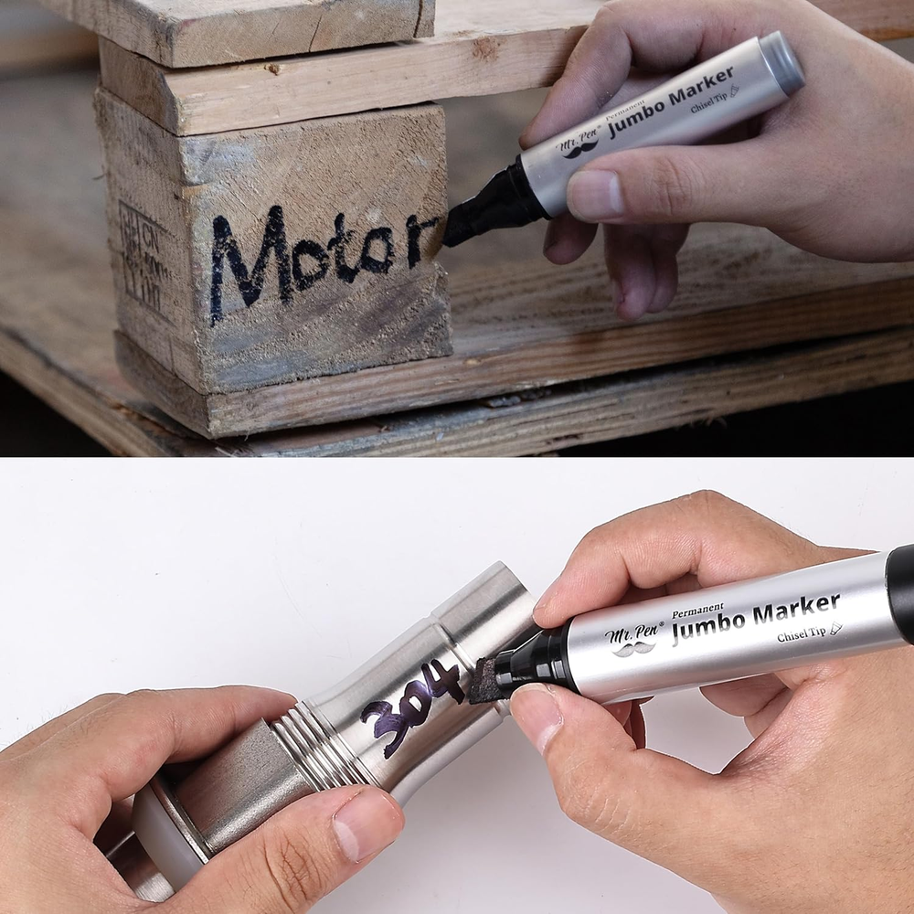 Jumbo Permanent Markers 4 Pack Chisel Tip Black - Thick Wide Tip Large Size