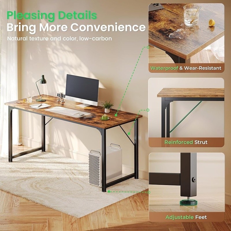 Rustic Brown Simple Desk Modern Workstation Home Office Gaming Study Room New