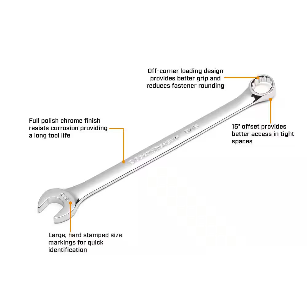 Long Pattern SAE 12-Point Combination Wrench Set with Tool Roll (11-Piece)
