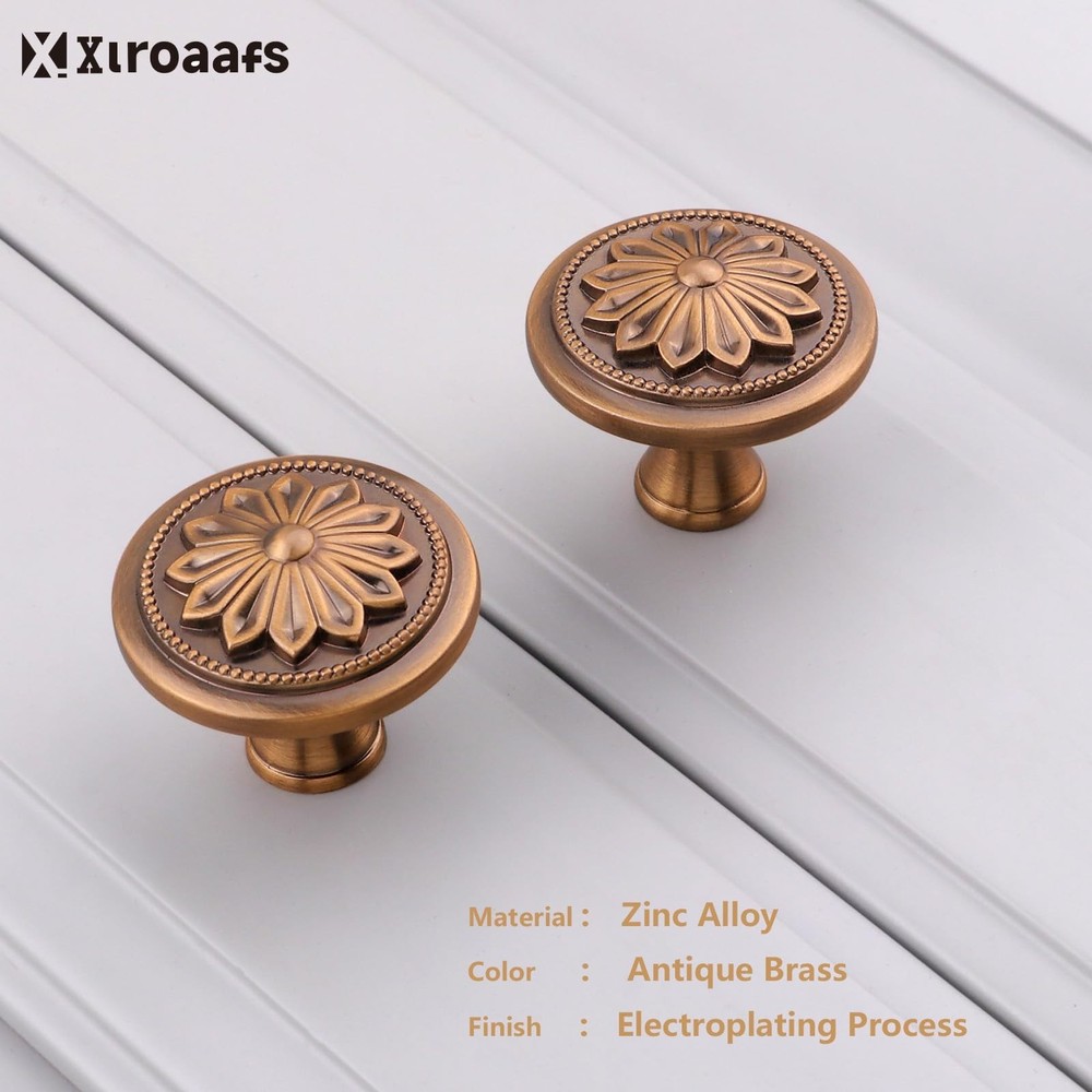 10 Pack Antique Brass Cabinet Knobs Vintage Drawer Pulls,1-2/5" Round Antique...