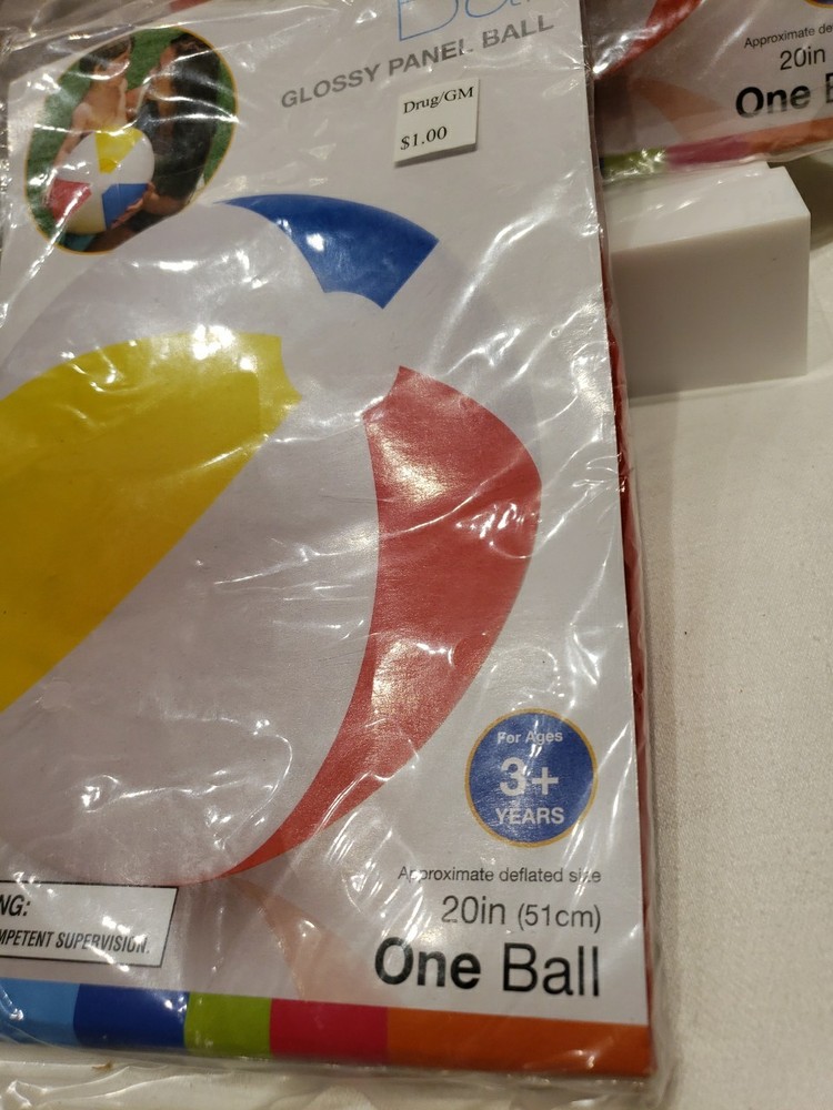 3 BEACH BALLS Glossy Panel Blue Red White 20 inch diameter NEW