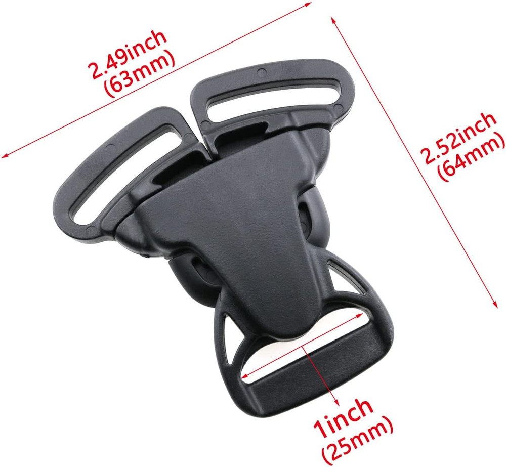 Split Release Buckle - 4Pcs Black Plastic 1" Three-Way Snap-On Dining Chair Buck